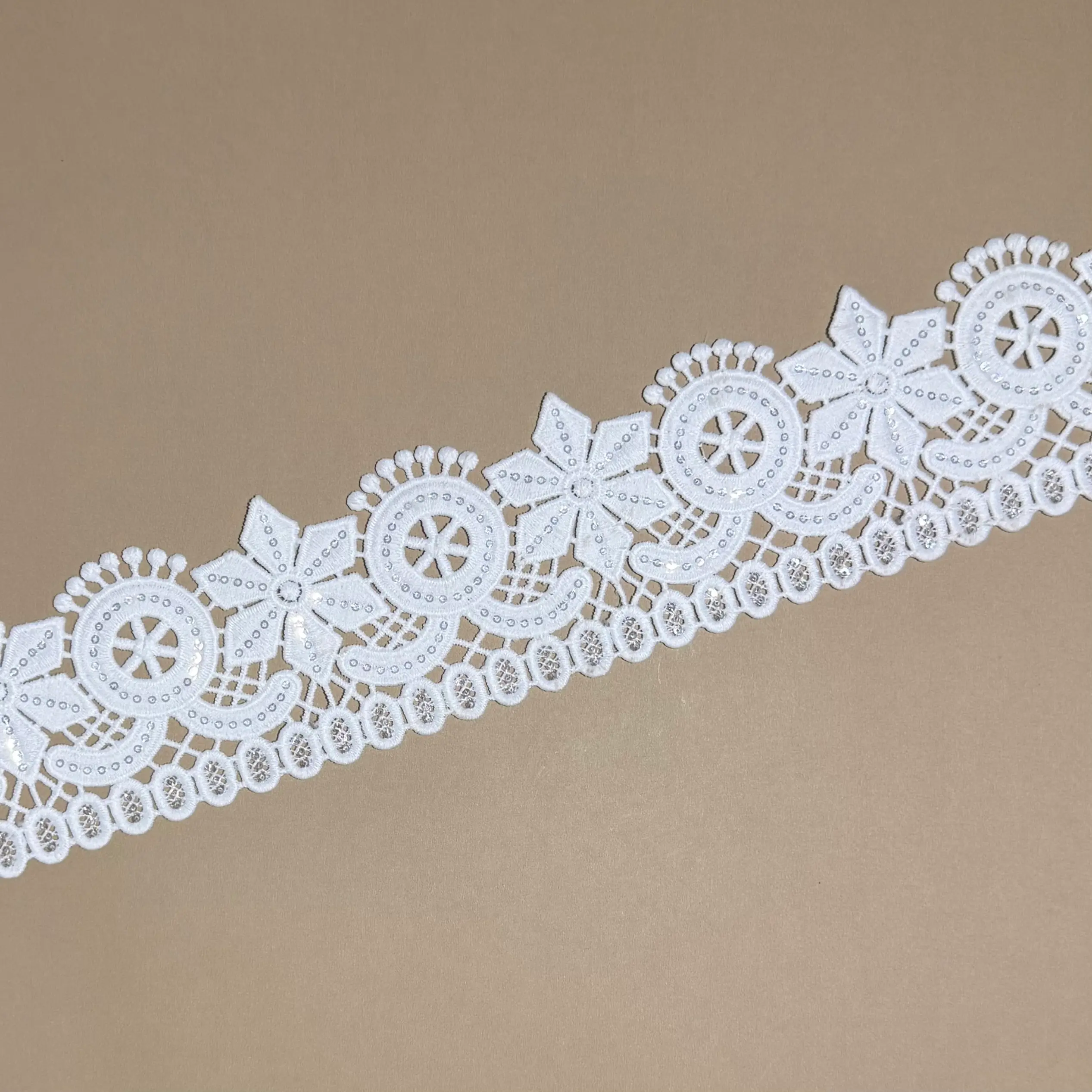 Luxury Wheel & Six-Petal Blossom Couture Sequined Lace Trim