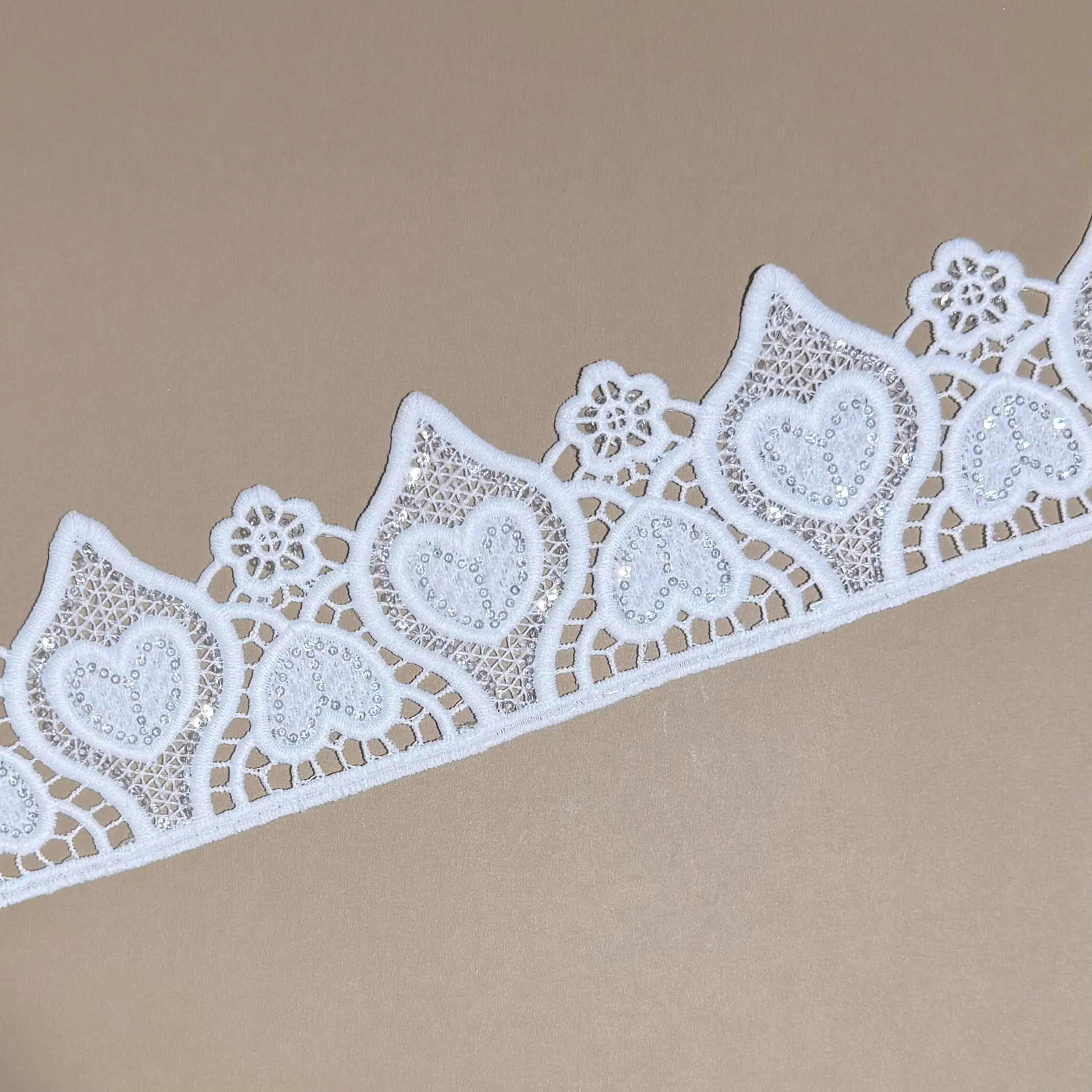 Luxury Heart & Mini Blossom Couture Sequined Lace Trim
