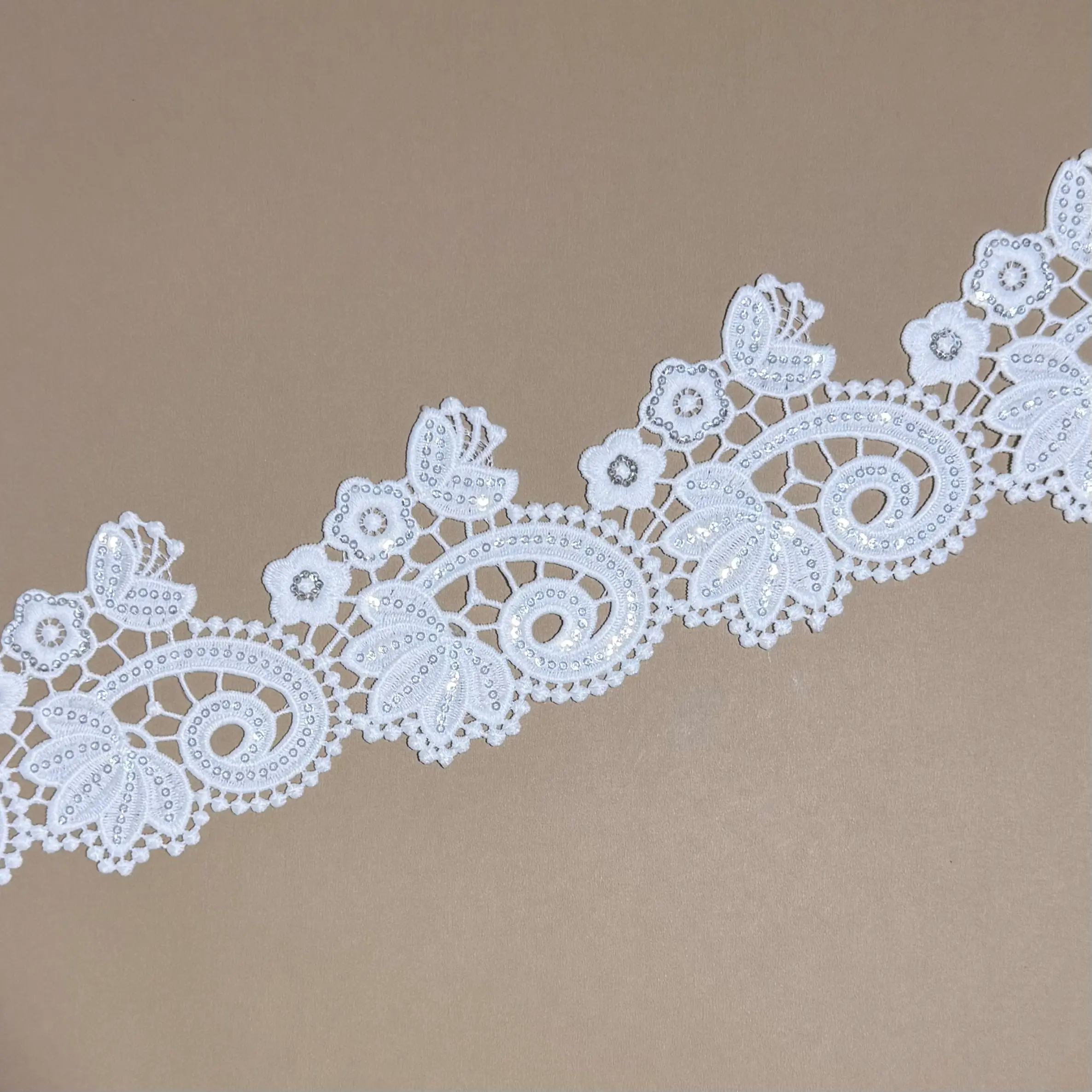 Luxury Spiral Scroll Lotus Couture Sequined Lace Trim