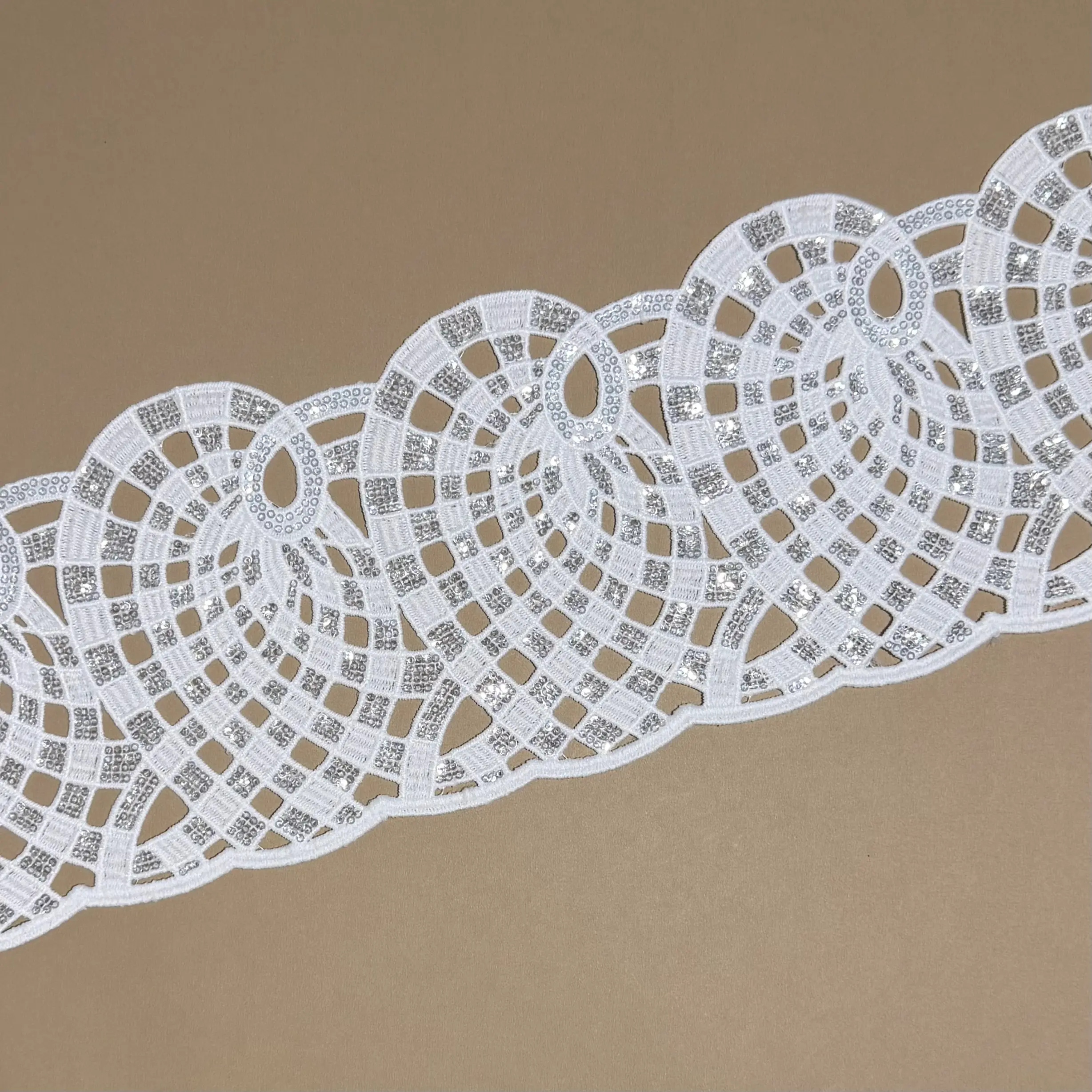 Luxury Crescent Grid Couture Sequined Lace Trim