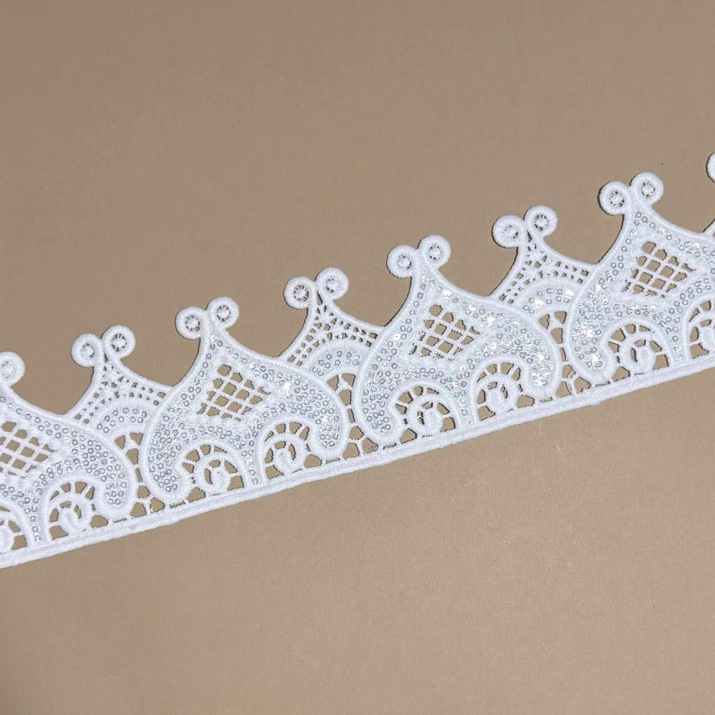 Luxury Royal Crown Couture Sequined Lace Trim