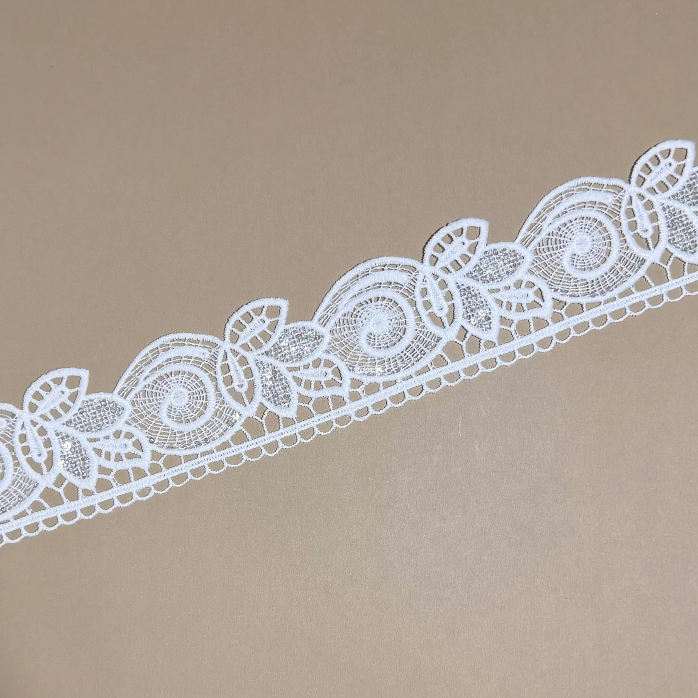 Luxury Spiral Shell Twin Leaf Couture Sequined Lace Trim