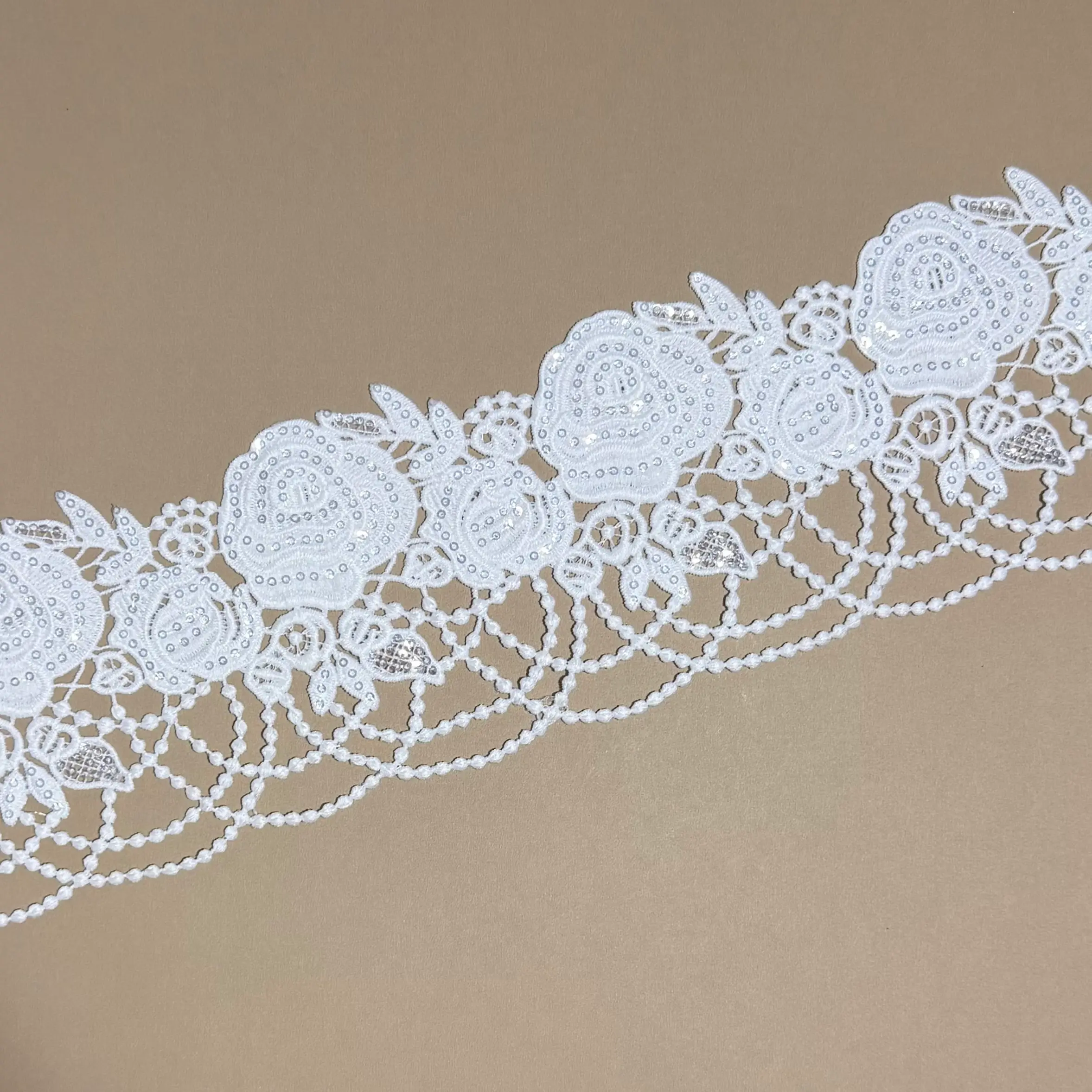 Luxury 3D Rose Beaded Loop Couture Sequined Lace Trim