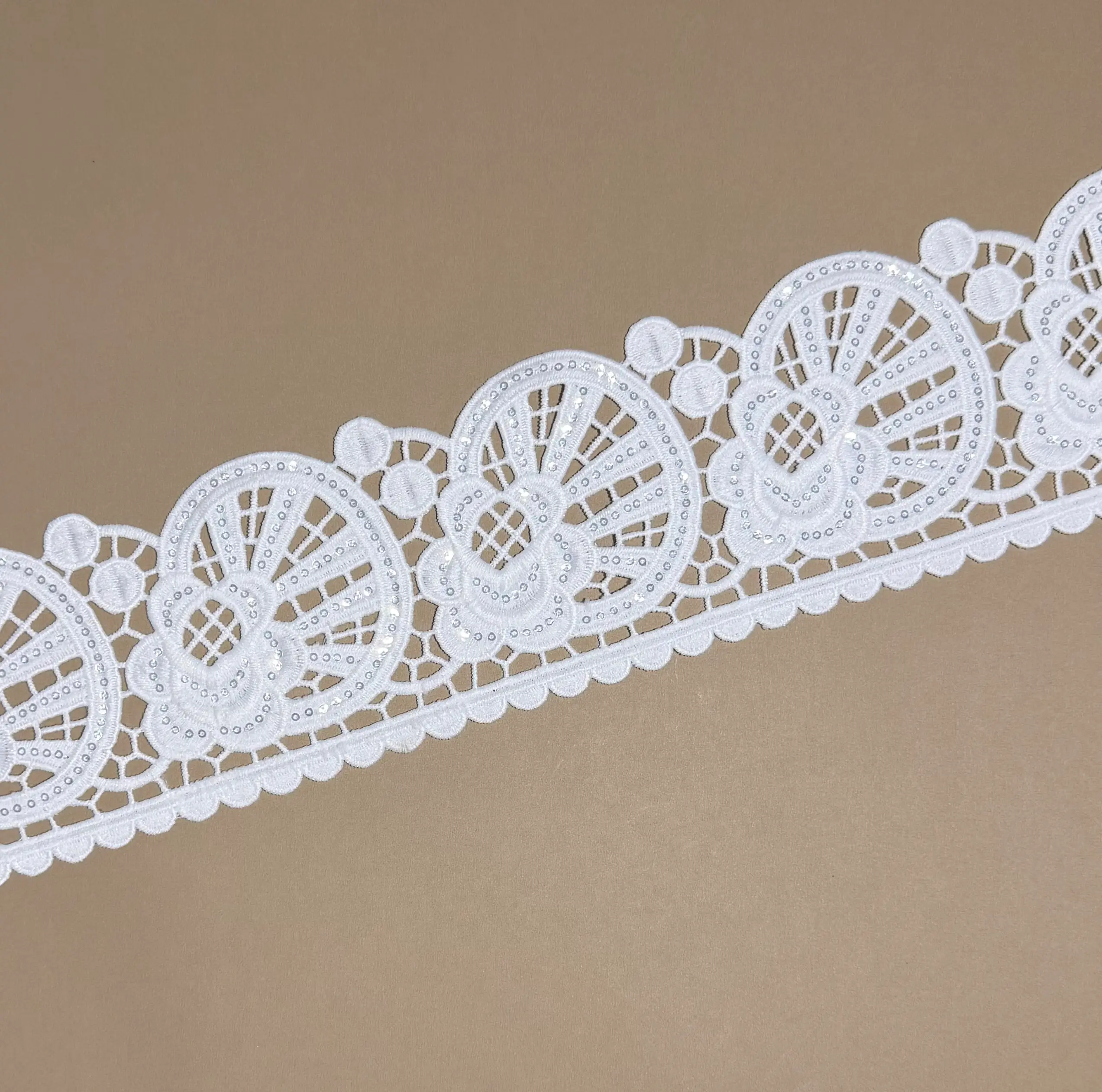Luxury Fan Medallion Blossom Couture Sequined Lace Trim