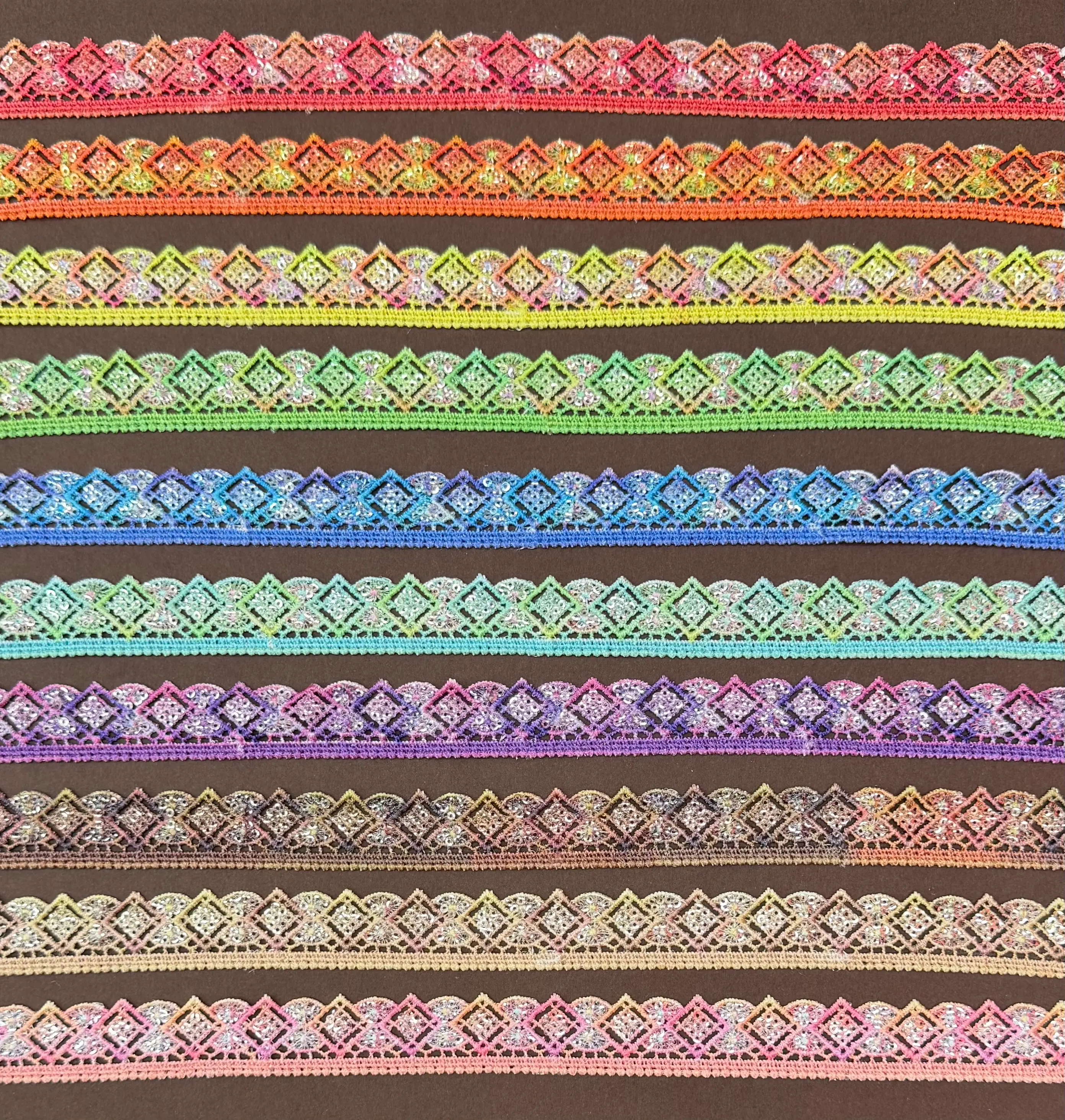 Gradient Stacked Triangle Digital Print Hollow Lace Trim