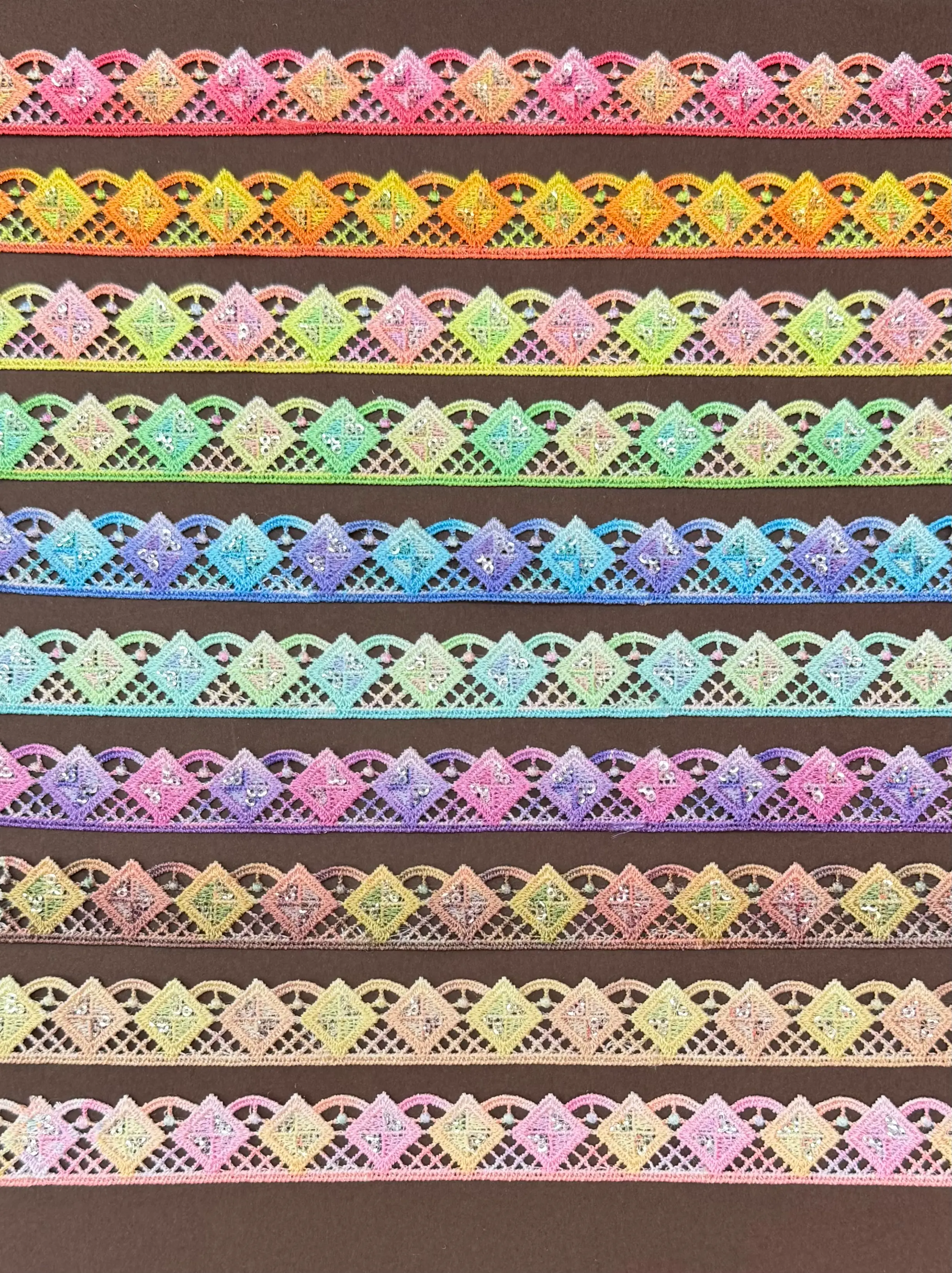 Gradient Two-Tone Diamond Rhinestone Lace Trim