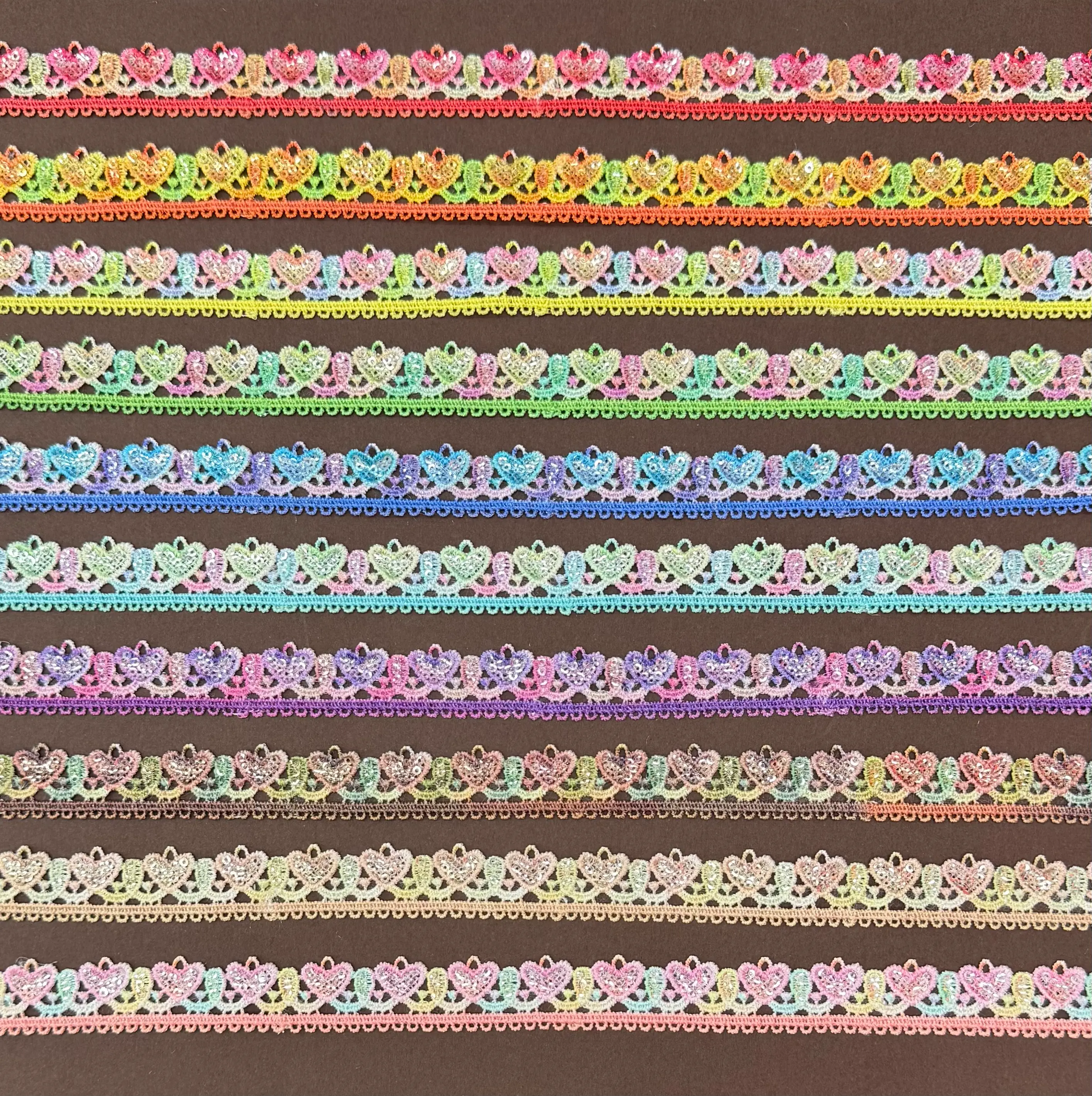 Gradient Heart Glitter Lace Trim