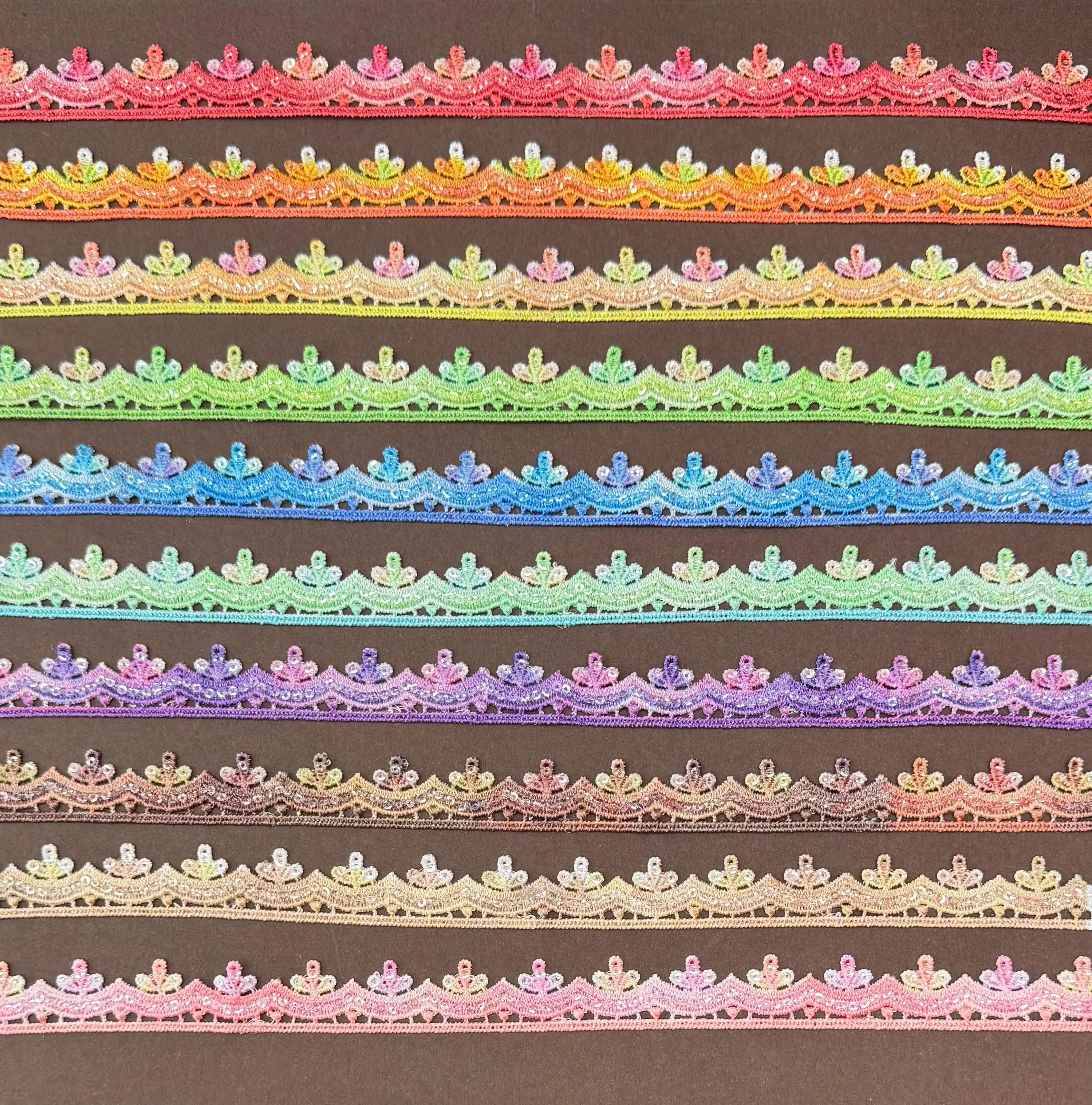 Pastel Rainbow Petal Sequined Lace Trim