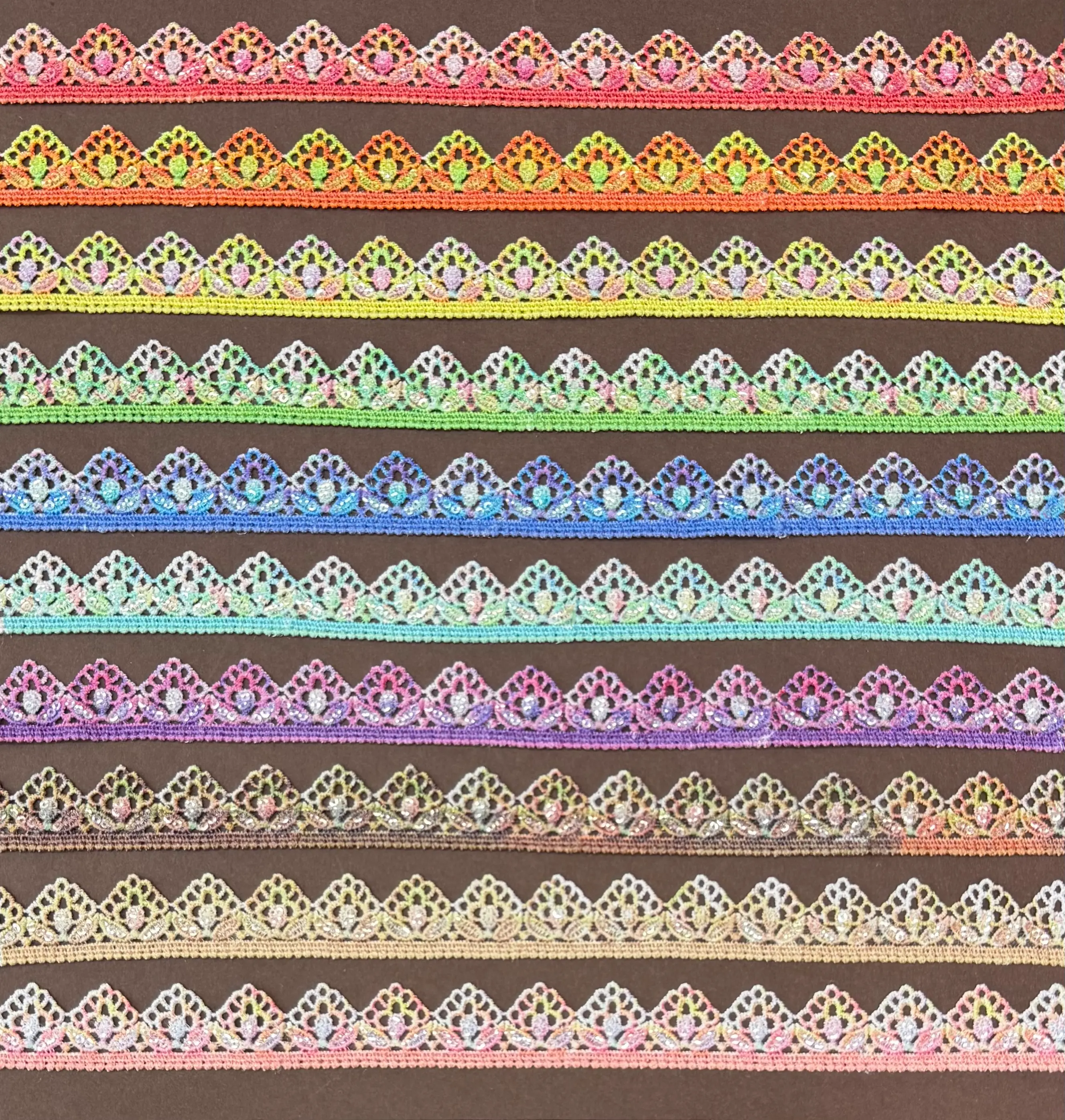 Floral Triangle Glitter Digital Print Lace Trim